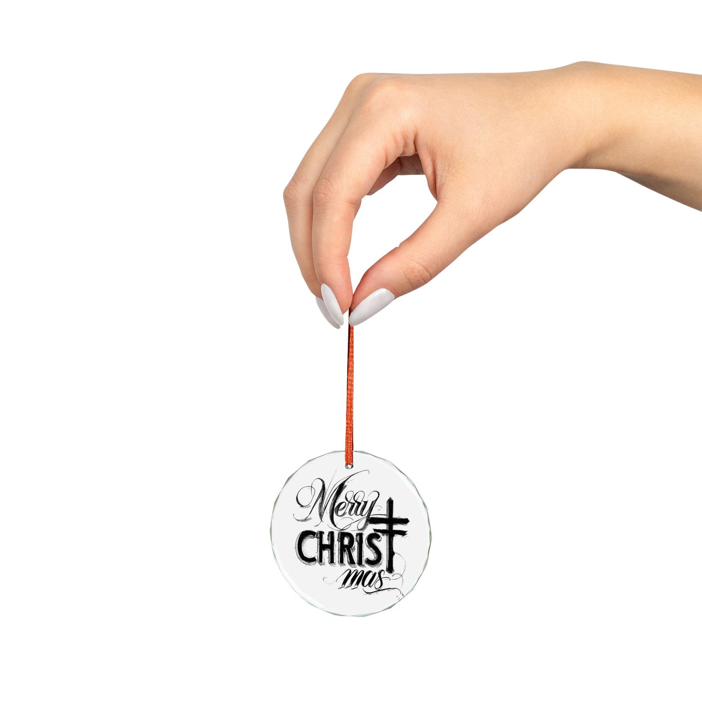 Crystal Heart Ornament — “Merry Christ-mas” Religious Christmas Glass Decoration