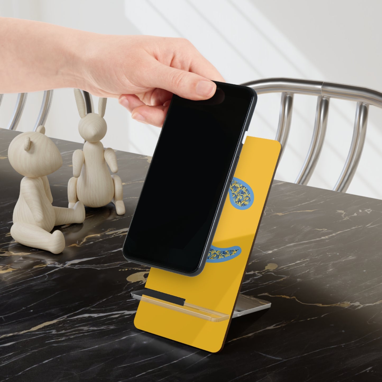 Monogram C Phone Stand — Yellow Floral 'C' Mobile Display Holder