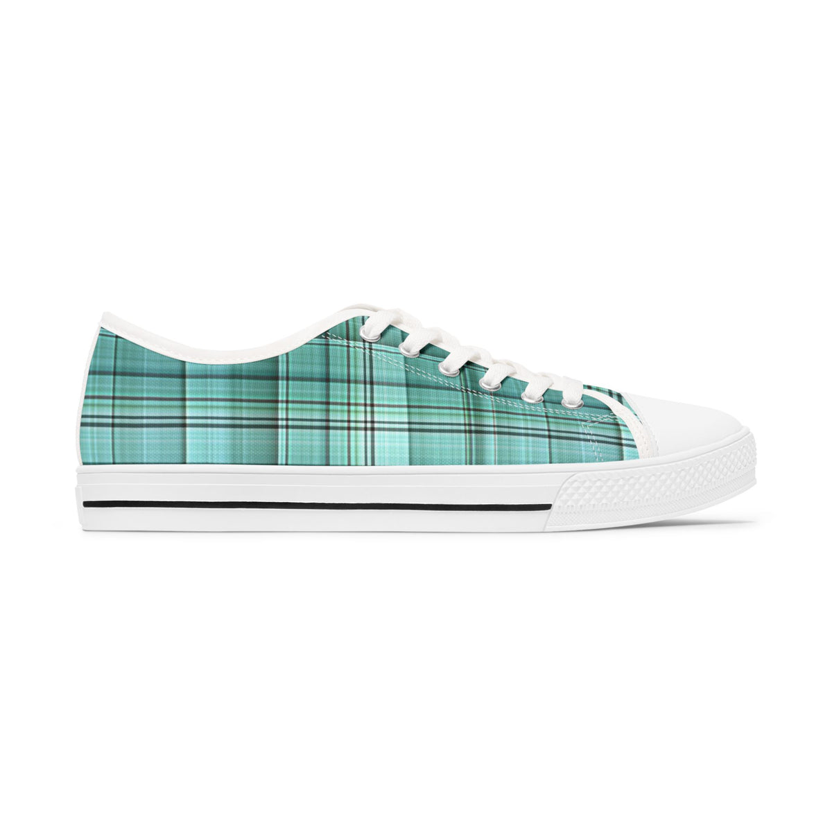 Teal Plaid Women's Low Top Sneakers — Casual Retro Style for Everyday Wear