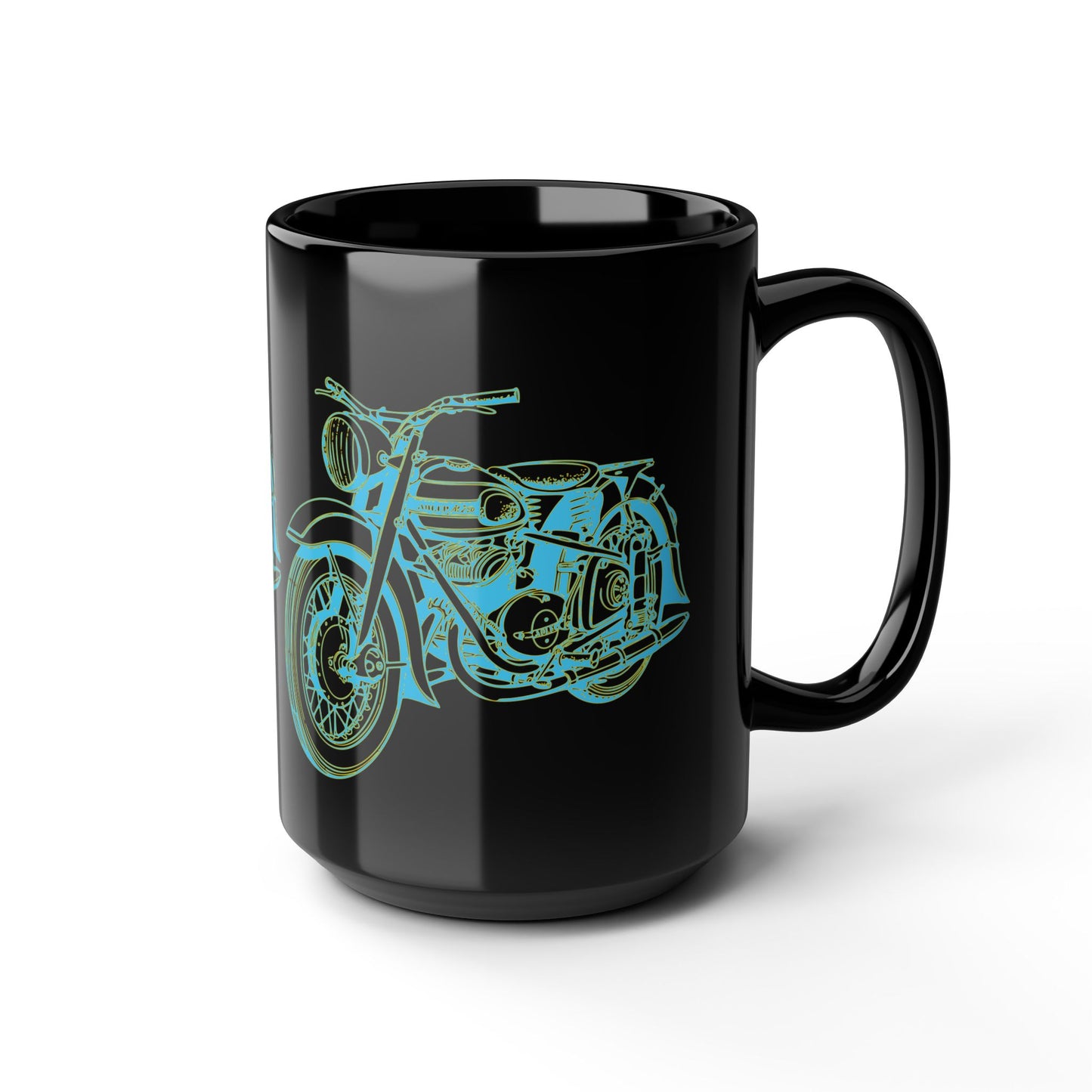 Motorcycle Sketch Black 15oz Mug — Vintage Bike Coffee Cup