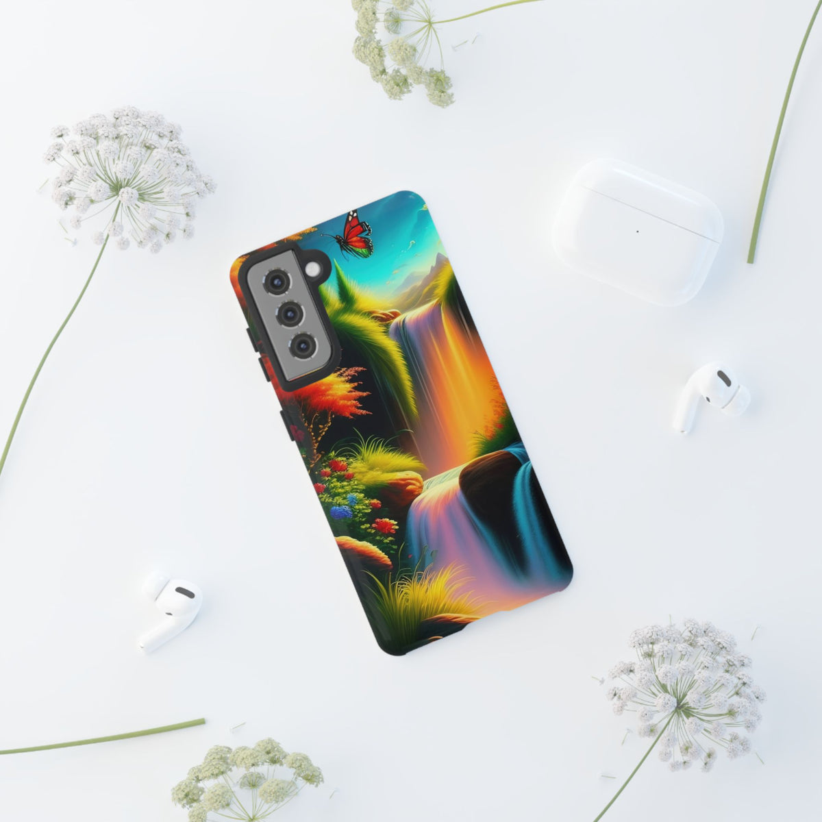 Phone Case - Vibrant Waterfall Landscape with Butterfly | Colorful Nature Protective Case
