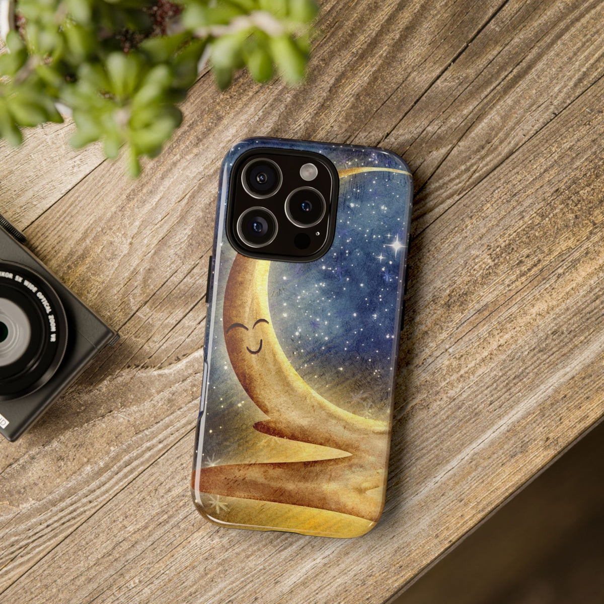 Moonlit Smile Phone Case — Starry Night Crescent Moon iPhone Cover