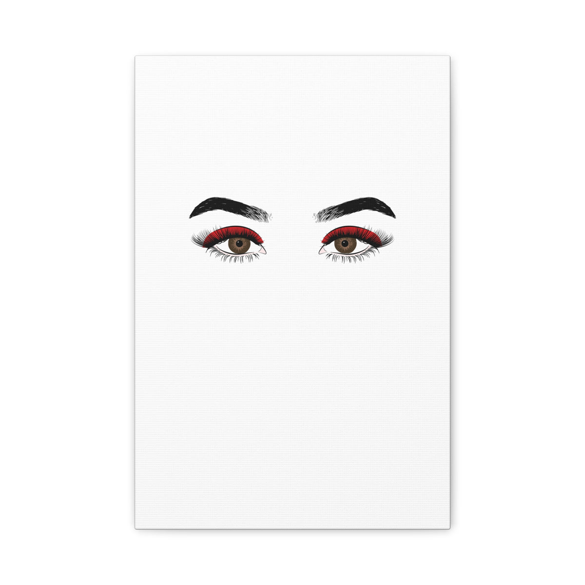 Glam Eyes Matte Canvas Wall Art — Brown Eyes with Red Lashes