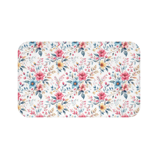 Floral Bath Mat - Cozy Home Decor, Bathroom Accessory, Gift for Her, Flower Pattern Rug, Spring Decor