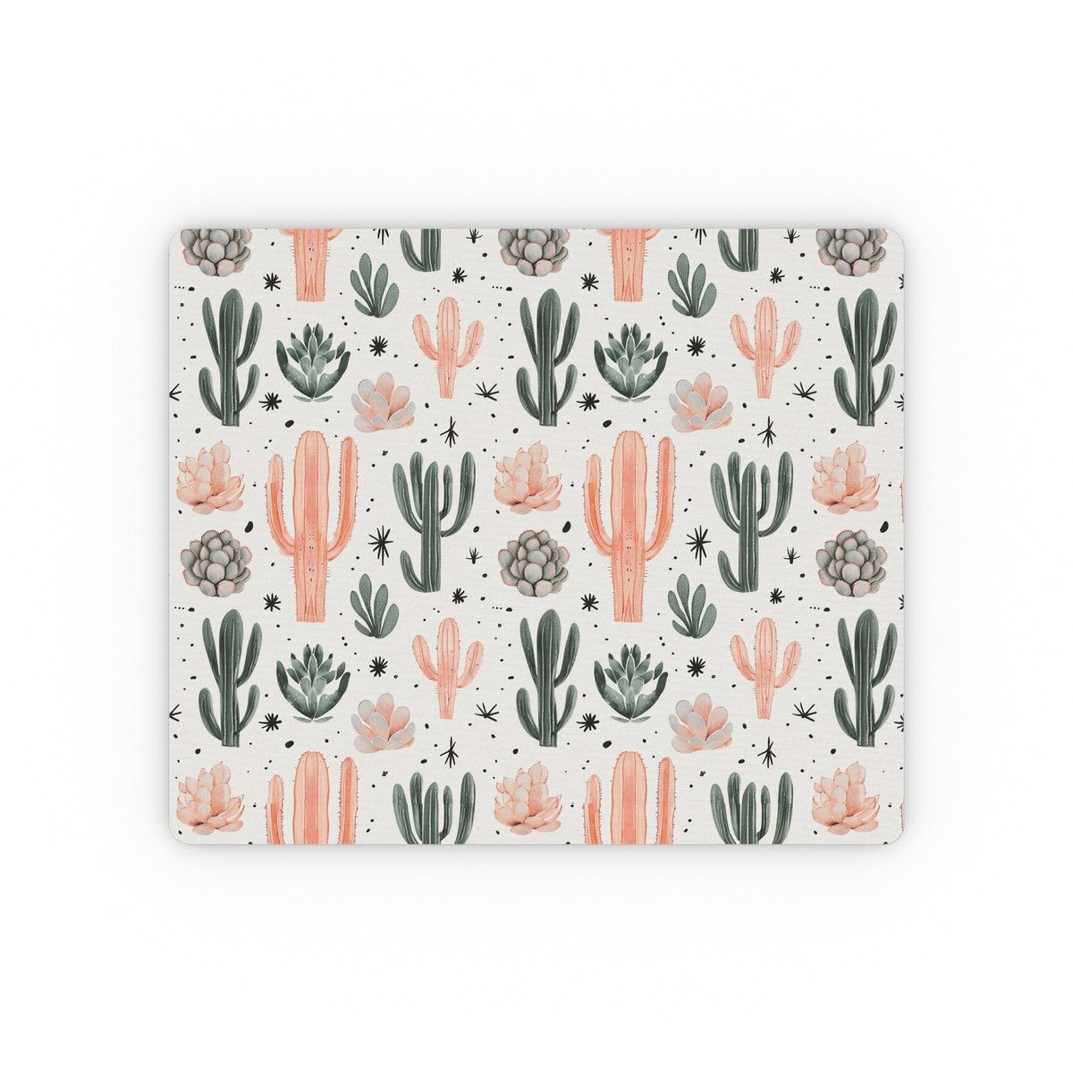 Cactus Pattern Rectangular Mouse Pad — Peach & Green Desert Succulent Desk Mat