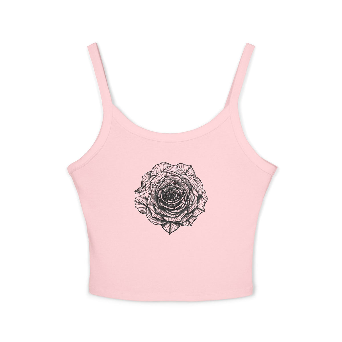 Chic Women's Spaghetti Strap Tank Top with Black Lace Rose Design, Casual Summer Wear, Festival Top, Gift for Her, Layering Essential