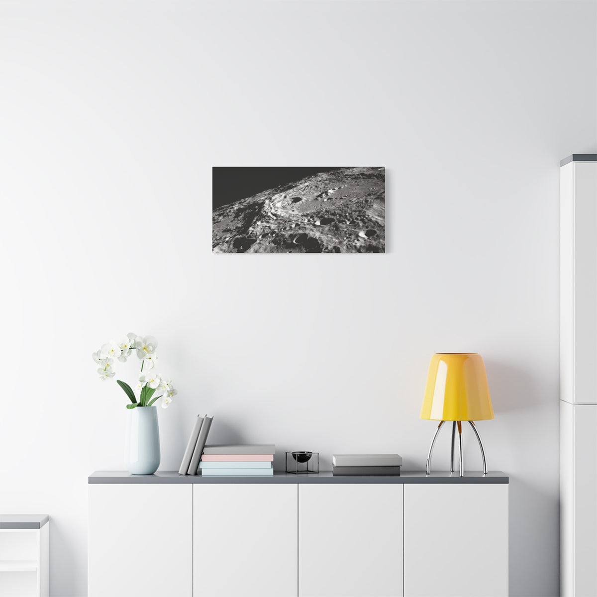 Lunar Surface Matte Canvas Print — Black & White Moon Crater Wall Art