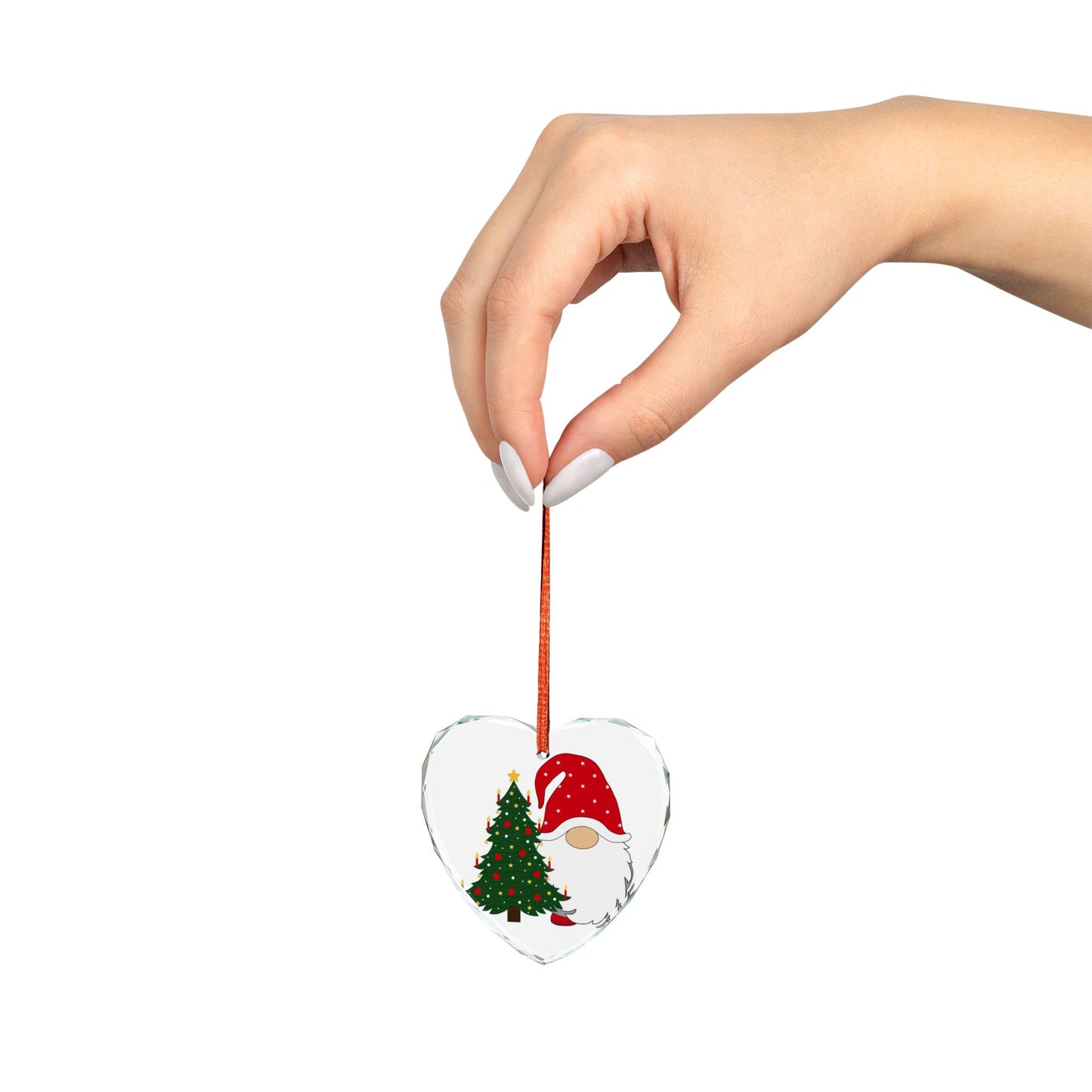 Heart Crystal Ornament — Cute Gnome with Christmas Tree Holiday Decoration