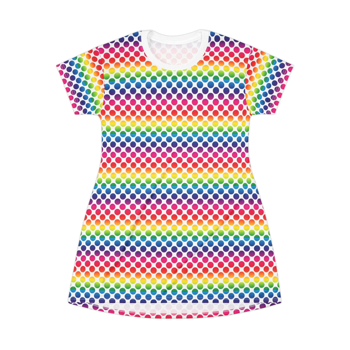 Rainbow Polka Dot T-Shirt Dress, Casual Summer Dress, Colorful Dress for Festivals, Gift for Her, Cute Everyday Wear