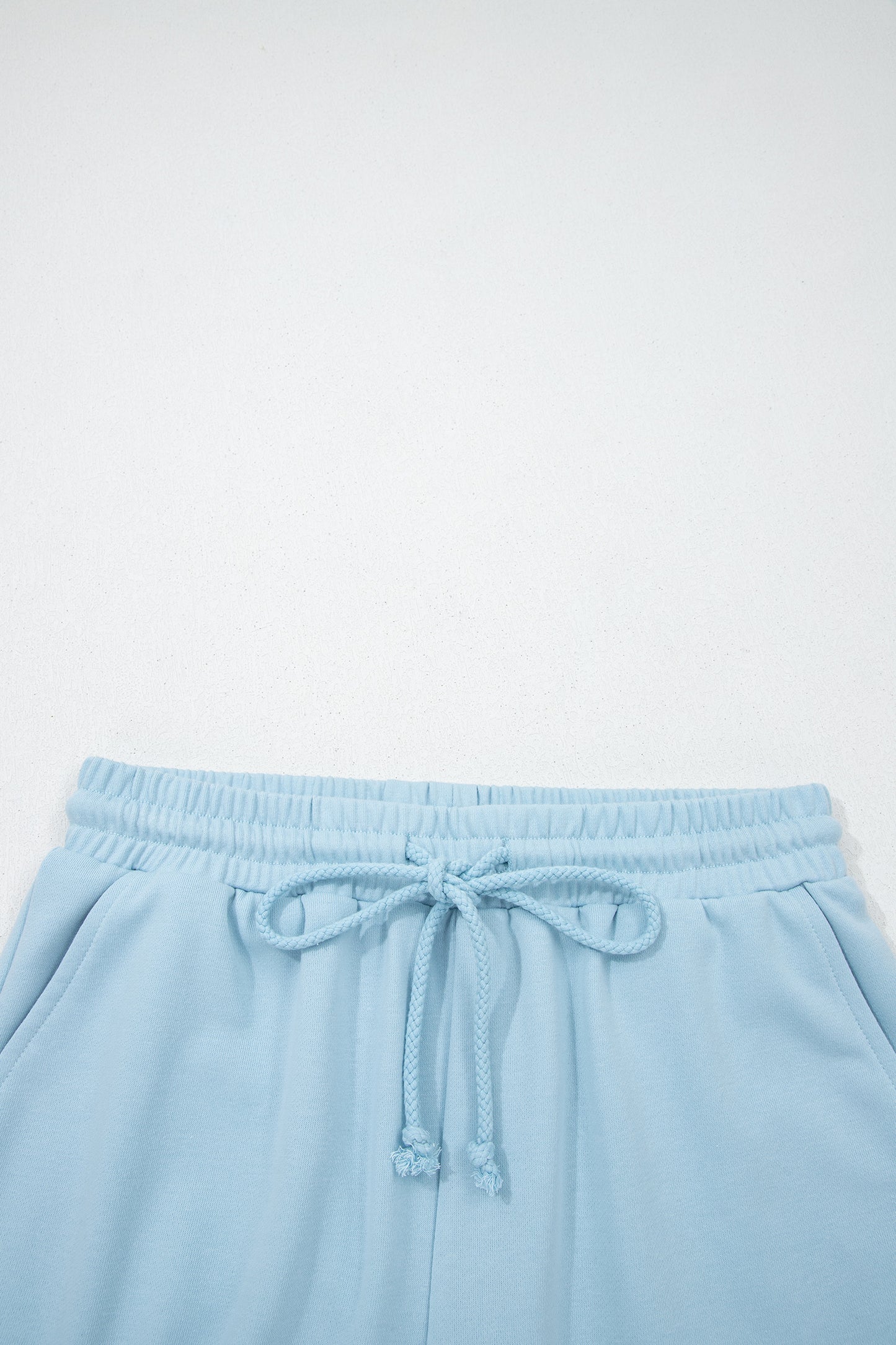 Mist Blue Solid Color Loose Tee Drawstring Shorts 2pcs Outfit