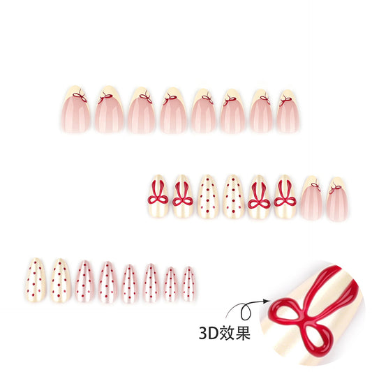 "Cream & Red Bow Polka" - Precision Crafted Press-On Nails – Image 2
