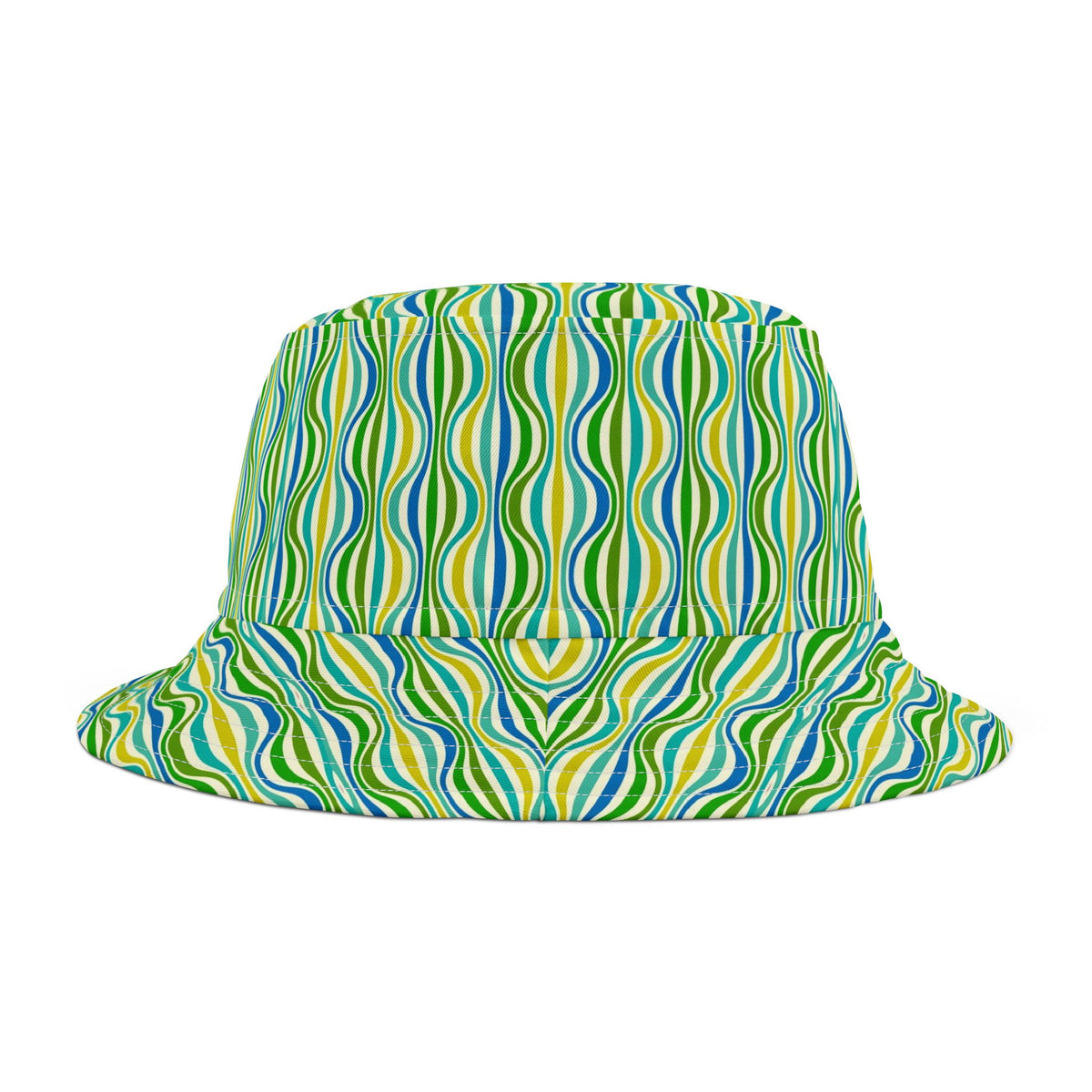 Green Wave Pattern Bucket Hat — Retro Groovy Summer Sun Hat
