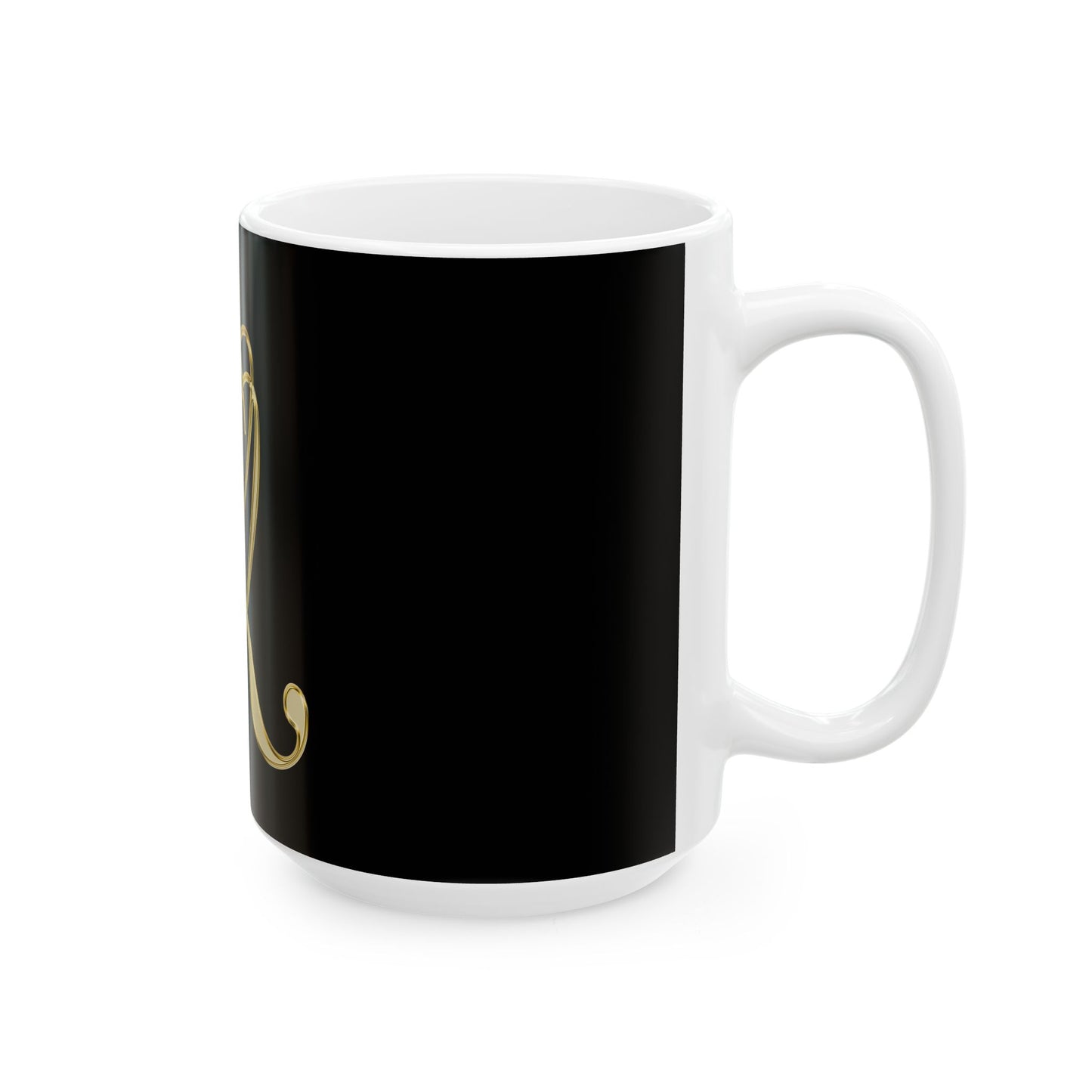 Gold Script Letter Q Mug — Elegant Monogram Ceramic Coffee Cup (11oz, 15oz)