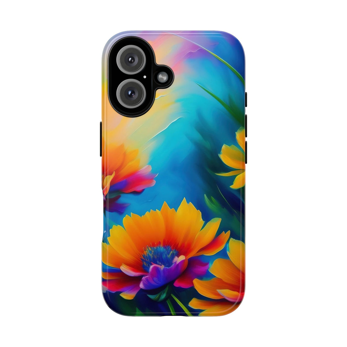 Floral Burst Tough Phone Case — Vibrant Watercolor Flowers Protective Cover
