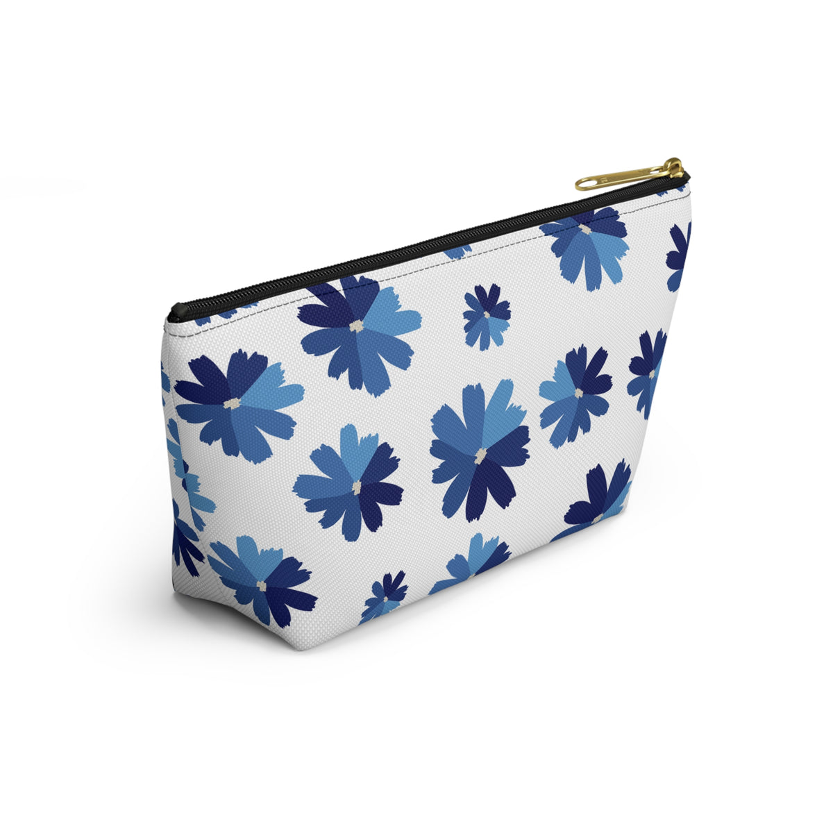 Blue Floral Accessory Pouch for Organizing Essentials, Cosmetic Bag, Travel Makeup Pouch, Gift Idea for Flower Lovers, Eco-Friendly