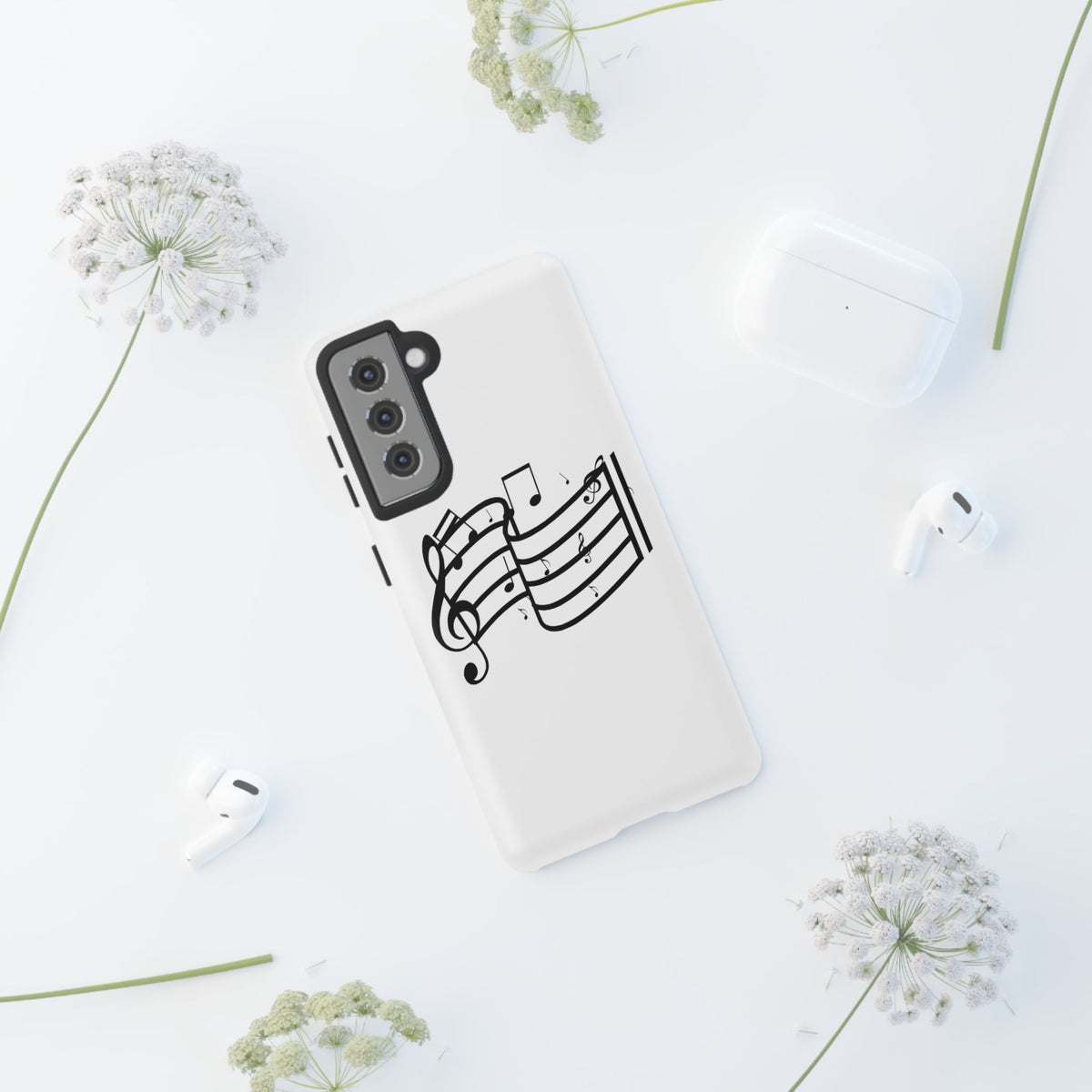Musical Notes Phone Case — Black Treble Clef Music Staff Tough Case