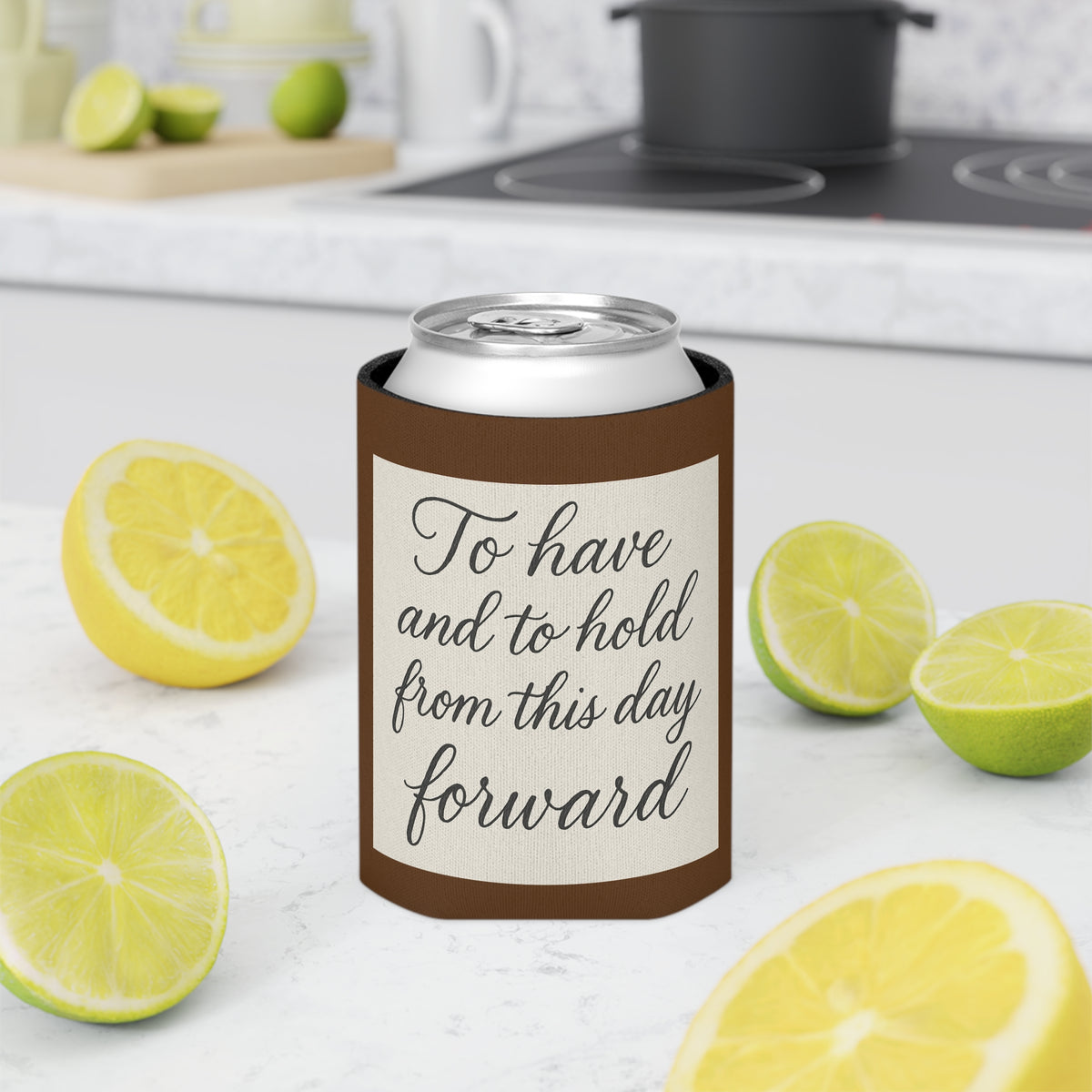 Rustic Wedding Can Cooler | Bridal Shower Favor, Cozies for Guests, Unique Gift, Toast to Love, Engagement Party Keepsake