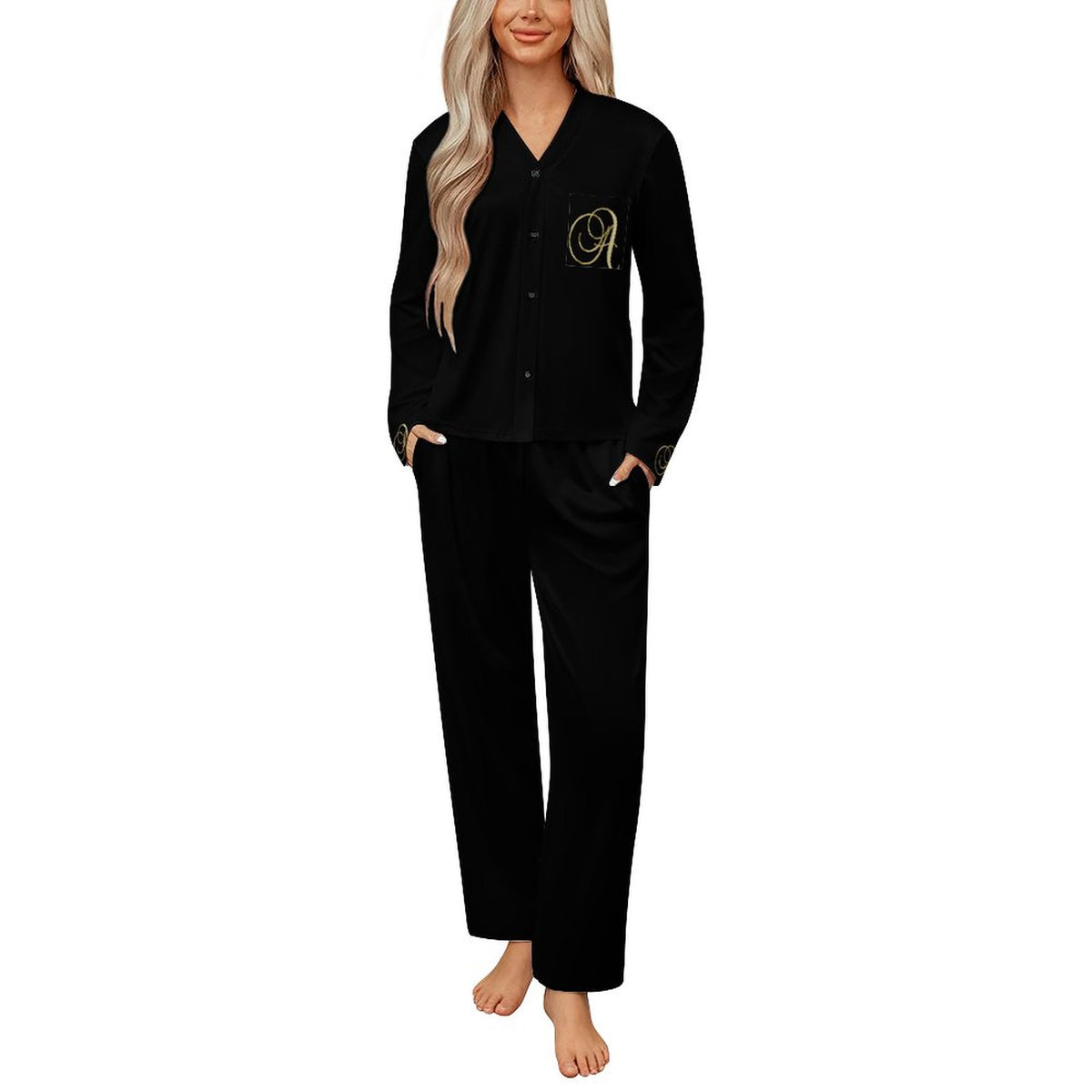 Women's V-Neck Pajama Set- Letter A
