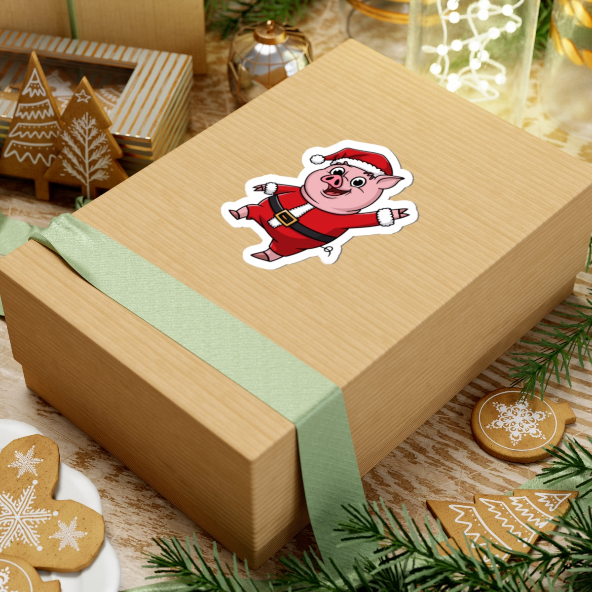 Festive Santa Pig Kiss-Cut Stickers | Christmas Decor, Gift Wrapping, Holiday Cards, Laptop Stickers, Fun Holiday Accessories