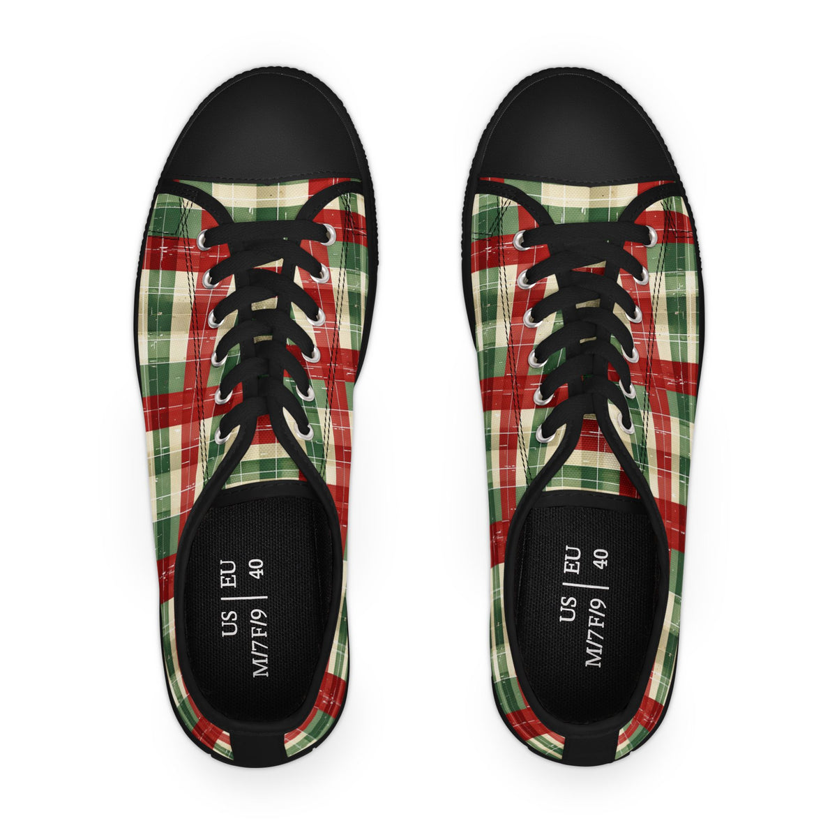 Low Top Sneakers — Red & Green Plaid Holiday Canvas Shoes