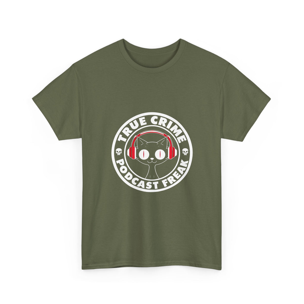 True Crime Podcast Tee — Cat with Headphones Logo