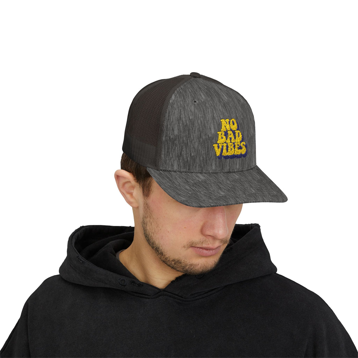 No Bad Vibes Snapback Trucker Cap | Casual Summer Hat, Gift for Her, Trendy Accessory, Outdoor Fun, Festival Wear