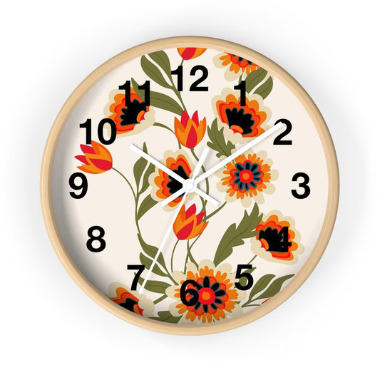 Floral Wall Clock - Home Decor, Vintage Style, Boho Clock, Gift for Her, Living Room Wall Art