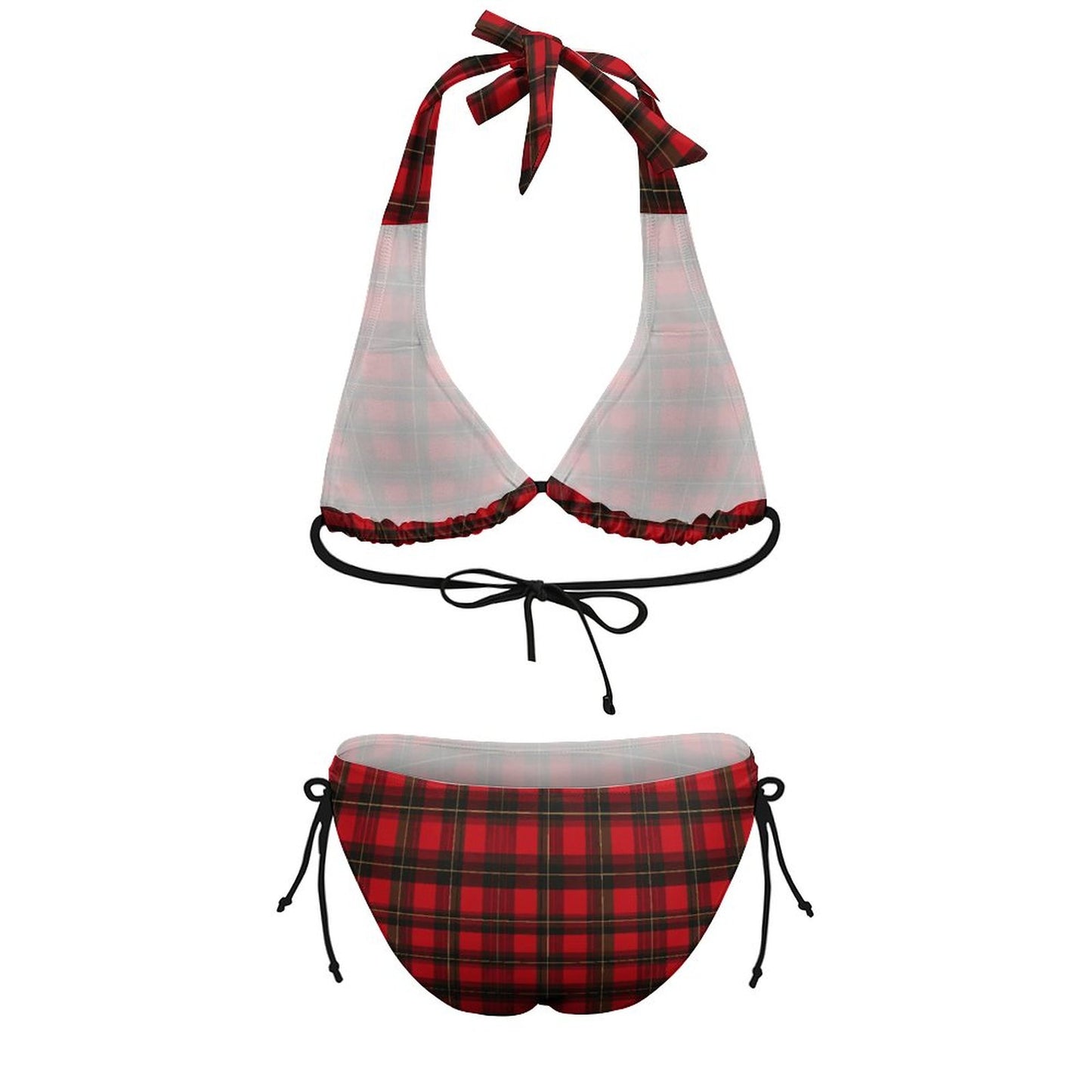 Two Piece Halter Swimsuit Red and Black Plaid