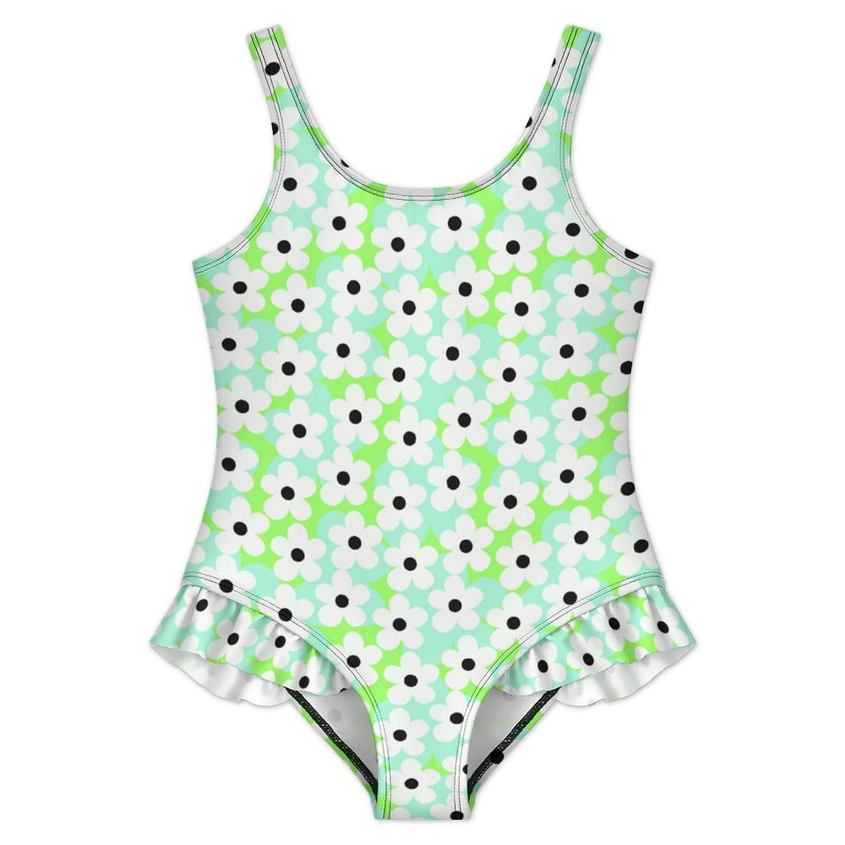Girls Ruffle Trim One Piece Swimwear