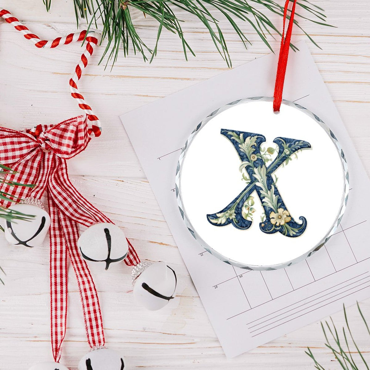 Glass Circular Ornament Pendant - Letter X