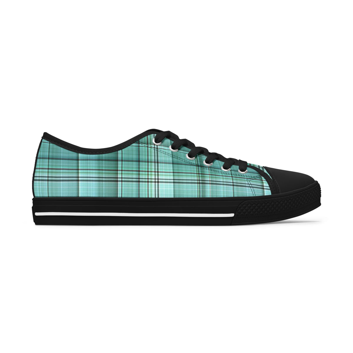 Teal Plaid Women's Low Top Sneakers — Casual Retro Style for Everyday Wear