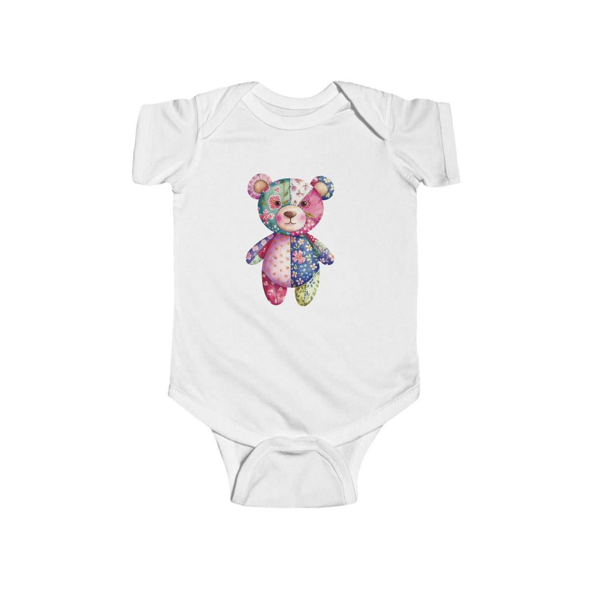 Colorful Floral Teddy Bear Baby Bodysuit, Infant Outfit, Cute Gift, Baby Shower, Nursery Wear, Adorable Newborn Clothing