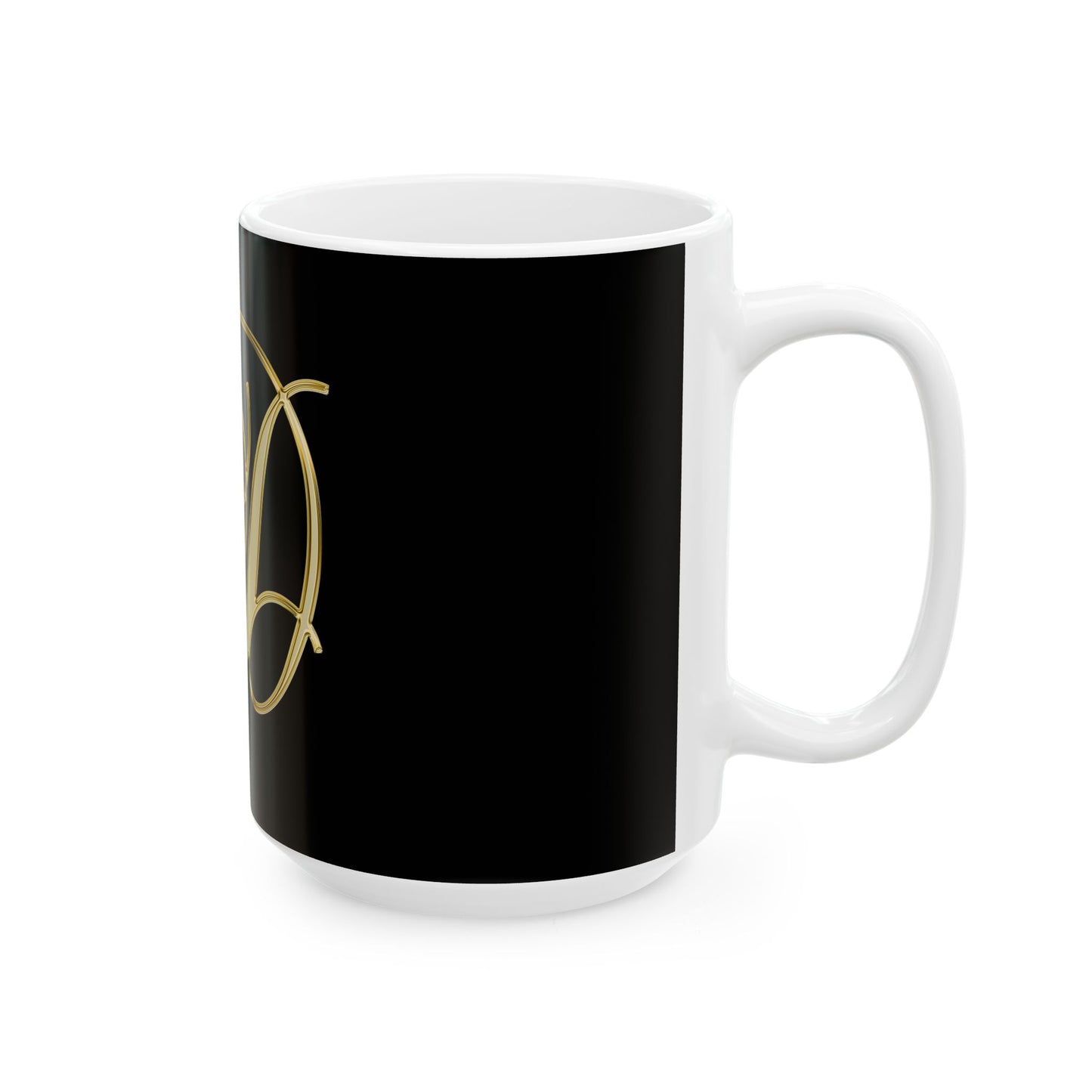 Gold Script Letter D Mug - Elegant Monogram Ceramic Coffee Cup (11oz, 15oz)