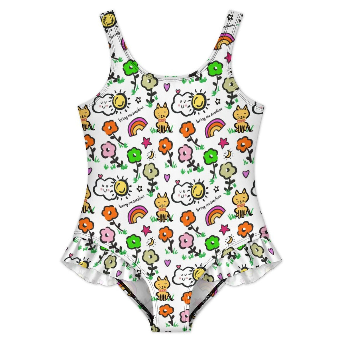 Girls Ruffle Trim One Piece Swimwear