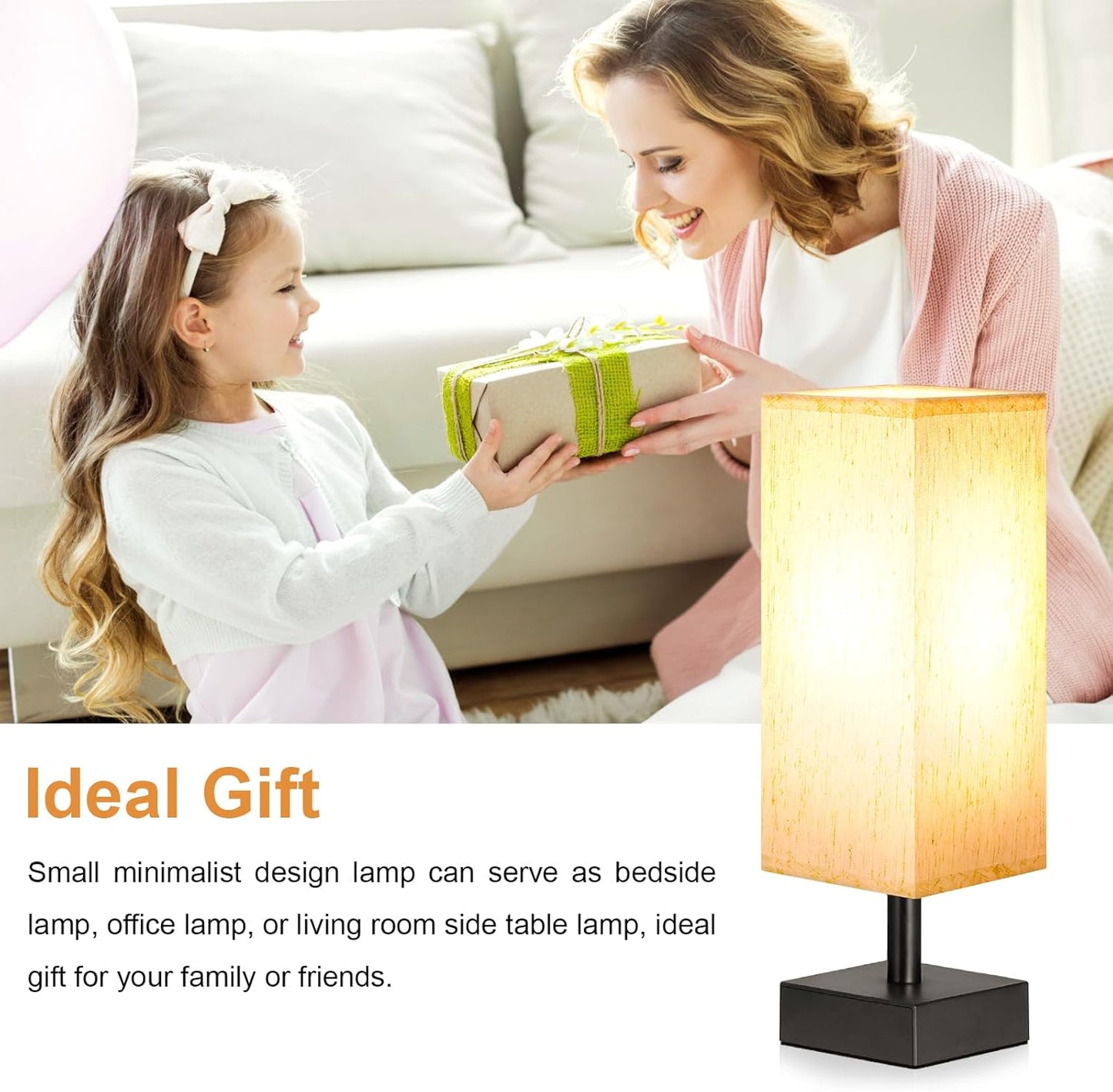 aooshine Small Table Lamp for Bedroom - Bedside Lamps for Nightstand, Minimalist Night Stand Light Lamp with Square Fabric Shade, Desk Reading Lamp for Kids