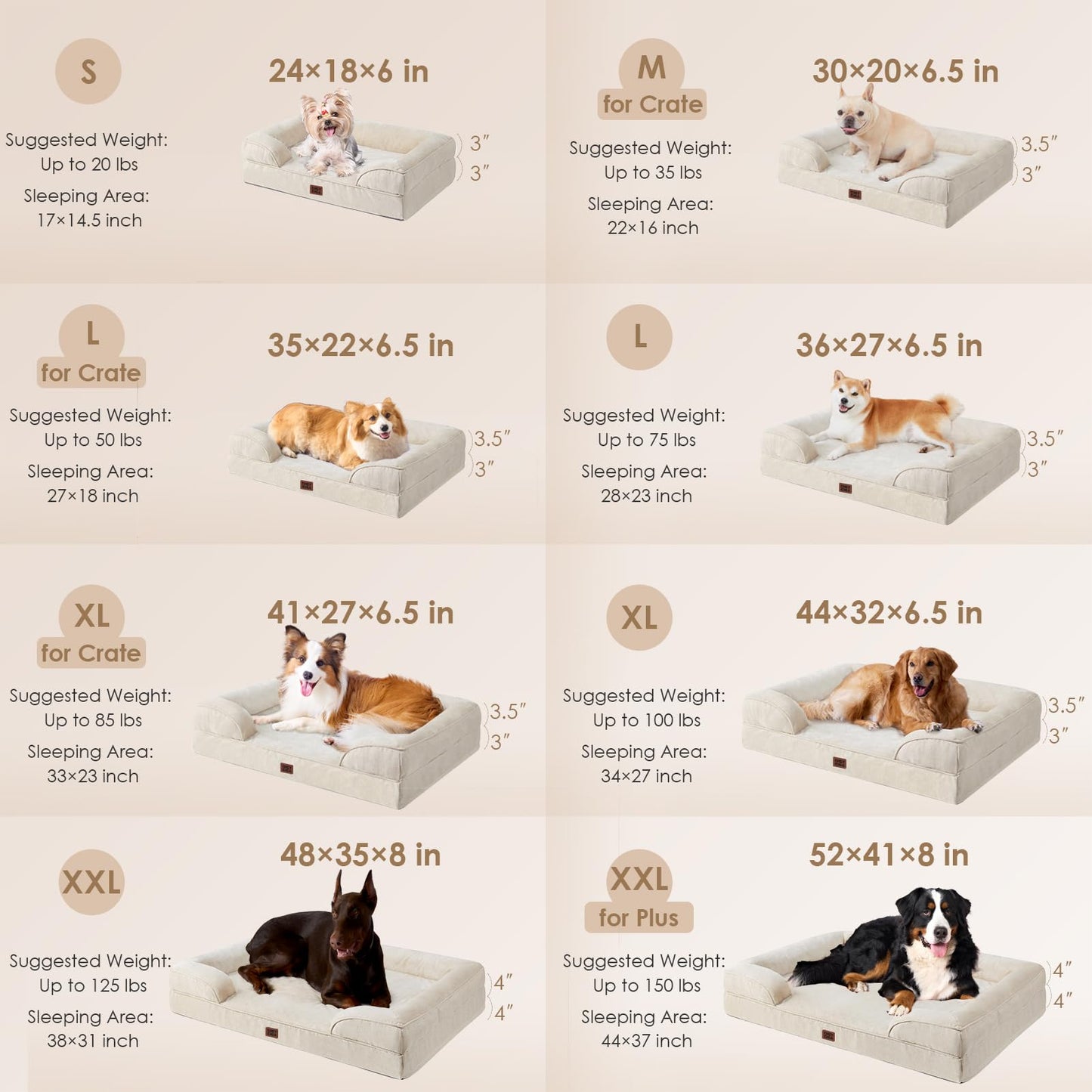 EHEYCIGA Orthopedic Dog Bed for Small Dogs, Waterproof Memory Foam Small Dog Beds with Sides, Non-Slip Bottom and Egg-Crate Foam Medium Pet Couch Bed with Washable Removable Cover, Beige