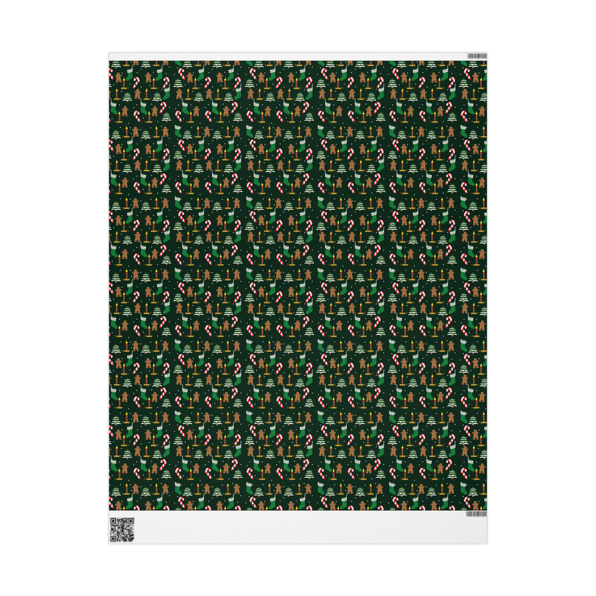 Christmas Wrapping Paper Roll — Gingerbread & Candy Cane Pattern on Dark Green