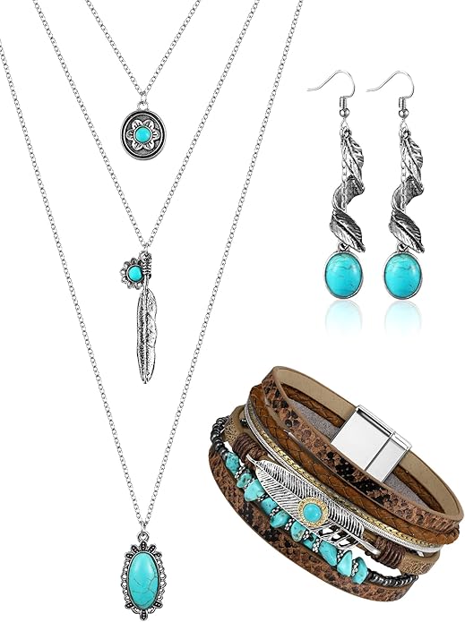 3 Pcs Western Jewelry for Women Bohemian Turquoise Jewelry Set Women Country