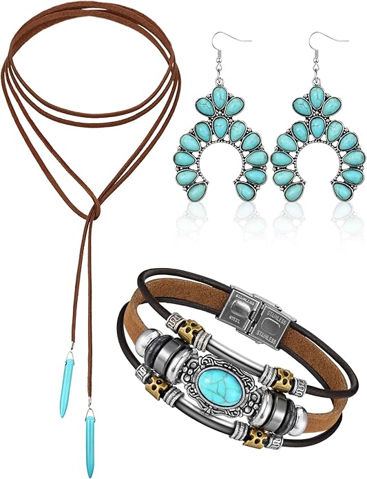 3 Pcs Western Jewelry for Women Bohemian Turquoise Jewelry Set Women Country