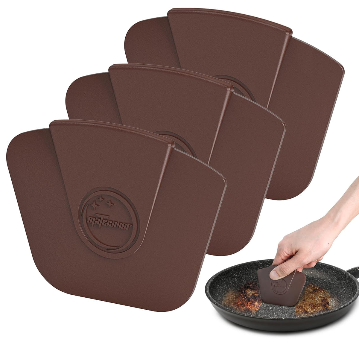 Pan Scraper Dish Scraper Tool - Pot Scraper Plastic for Cast Iron Skillet Cookware Cleaning, 3 Pcs Non Scratch Plastic Food Scraper Tool Kitchen, Heat Resistant Kitchen Scraper, Brown