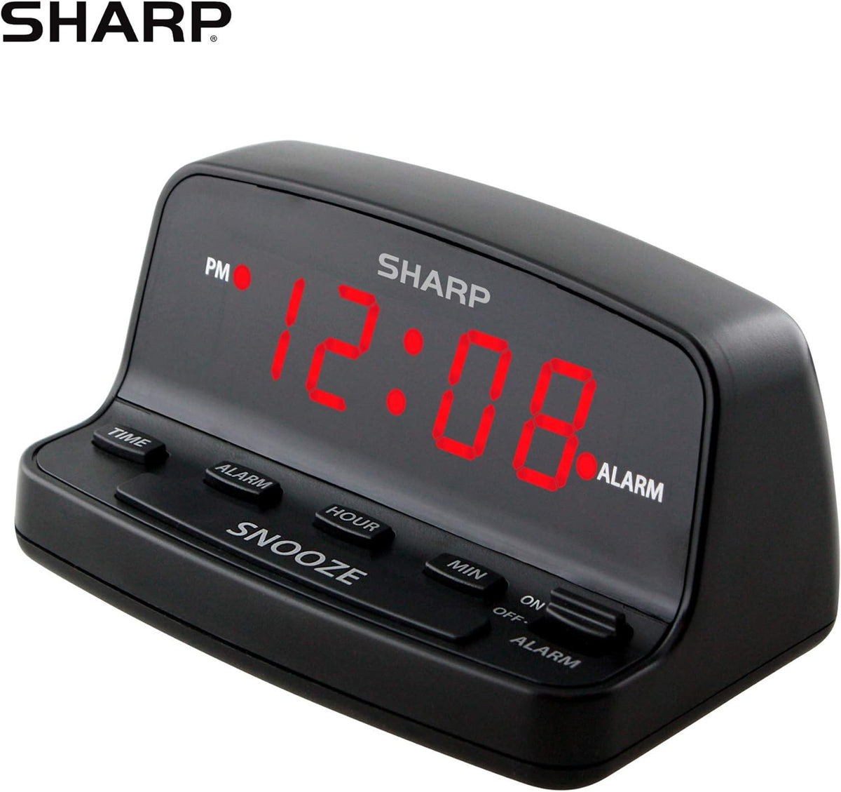 Sharp Digital Alarm Clock with Keyboard Controls, Large Snooze, Red LED