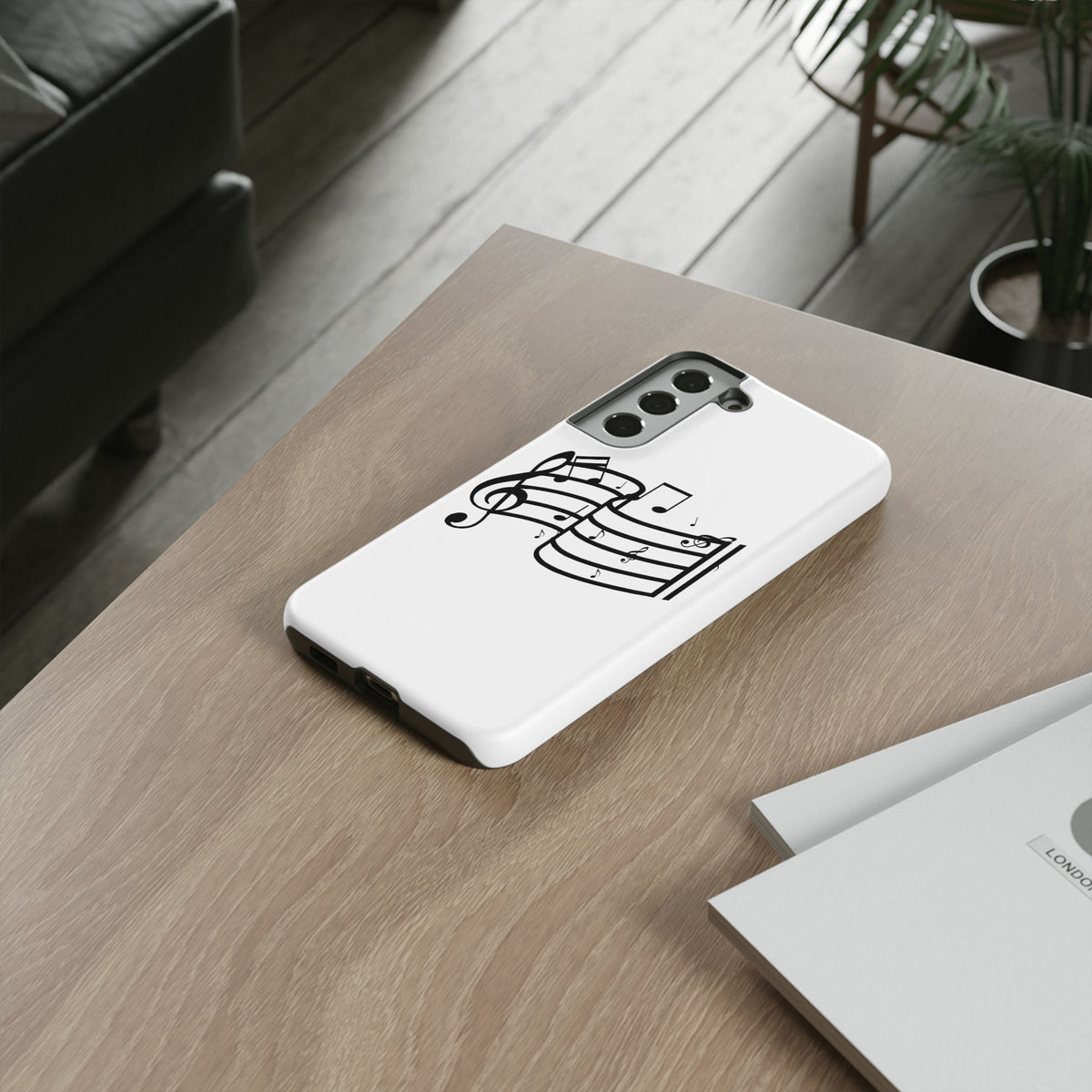 Musical Notes Phone Case — Black Treble Clef Music Staff Tough Case