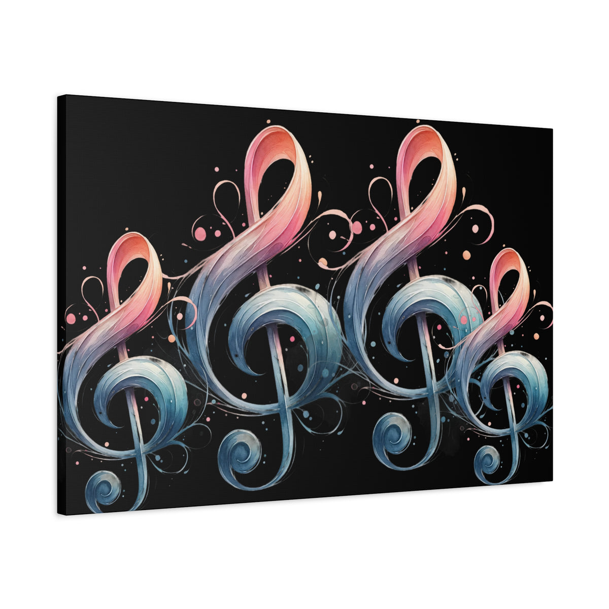 Musical Treble Clef Canvas Wall Art — Pastel Ribbon Notes on Black