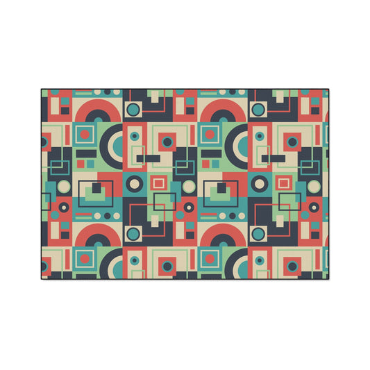 Retro Geometric Heavy Duty Floor Mat — Mid-Century Modern Entryway Rug