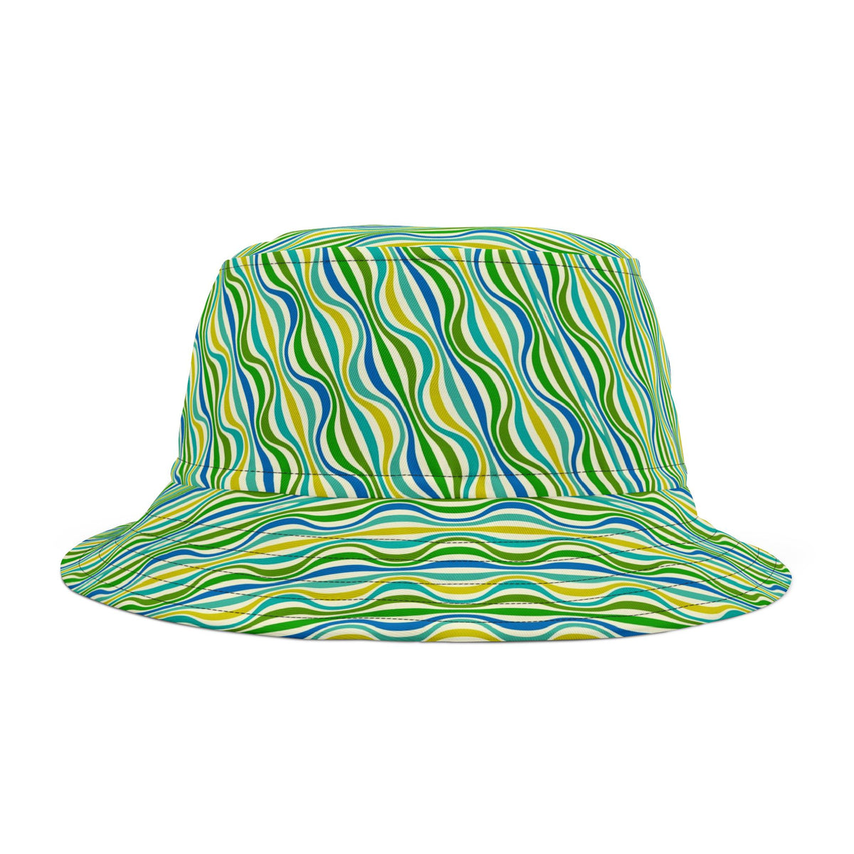 Green Wave Pattern Bucket Hat — Retro Groovy Summer Sun Hat