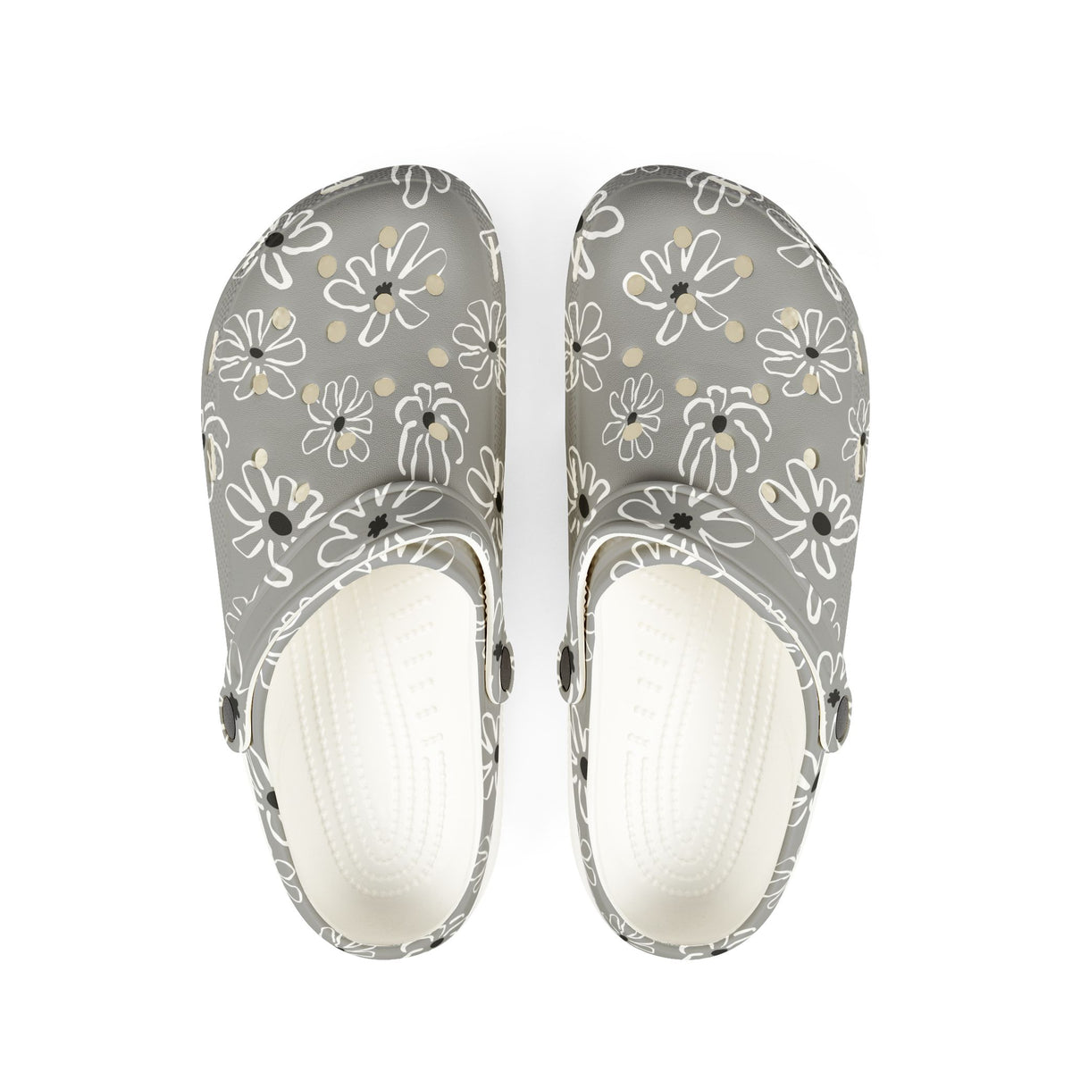 Gray Floral EVA Foam Clogs — Lightweight Garden & Casual Slip-On Shoes