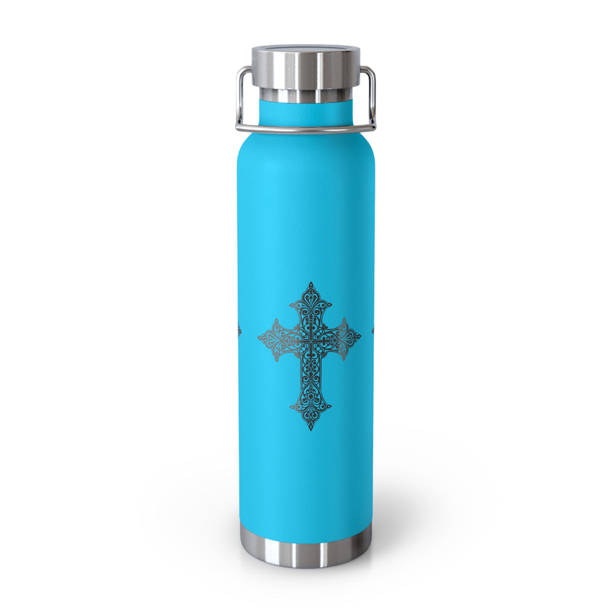 Stylish Copper Insulated Water Bottle - 22oz, Cross Design, Travel Flask, Gift for Him/Her, Unique Outdoor Hydration