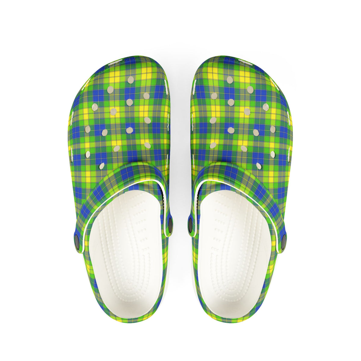 Plaid Green & Blue EVA Foam Clogs — Lightweight Garden & Beach Shoes