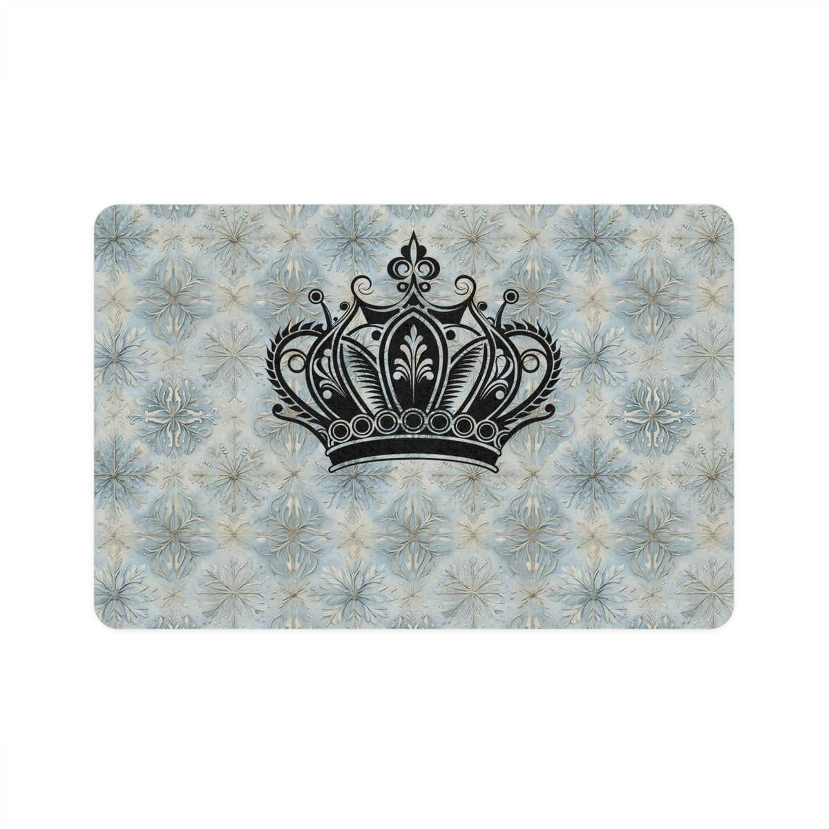 Crown Pattern Pet Food Mat — Royal Blue Decorative Cat & Dog Bowl Placemat (12x18)
