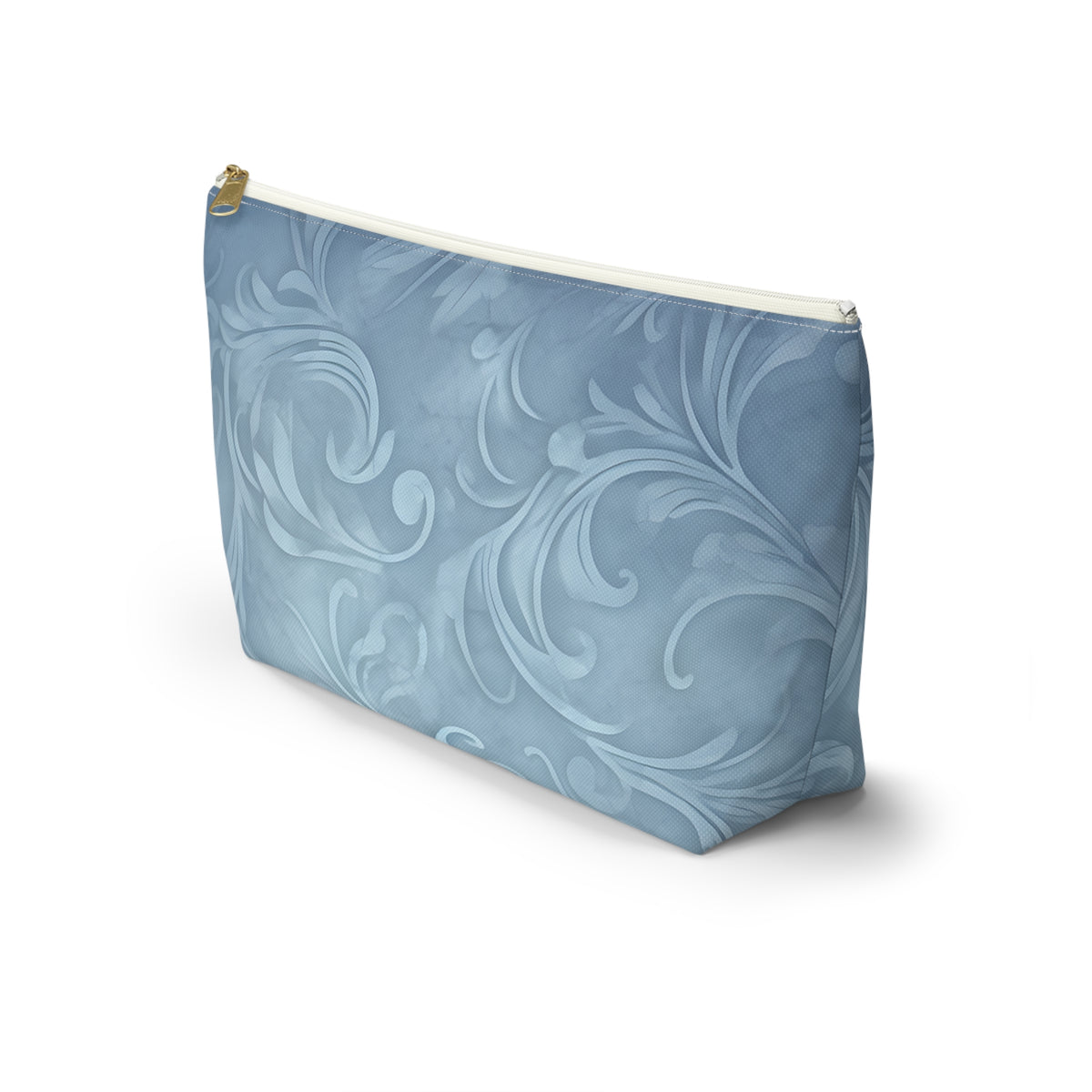 Blue Floral Swirl Accessory Pouch — T-Bottom Makeup & Travel Zip Bag